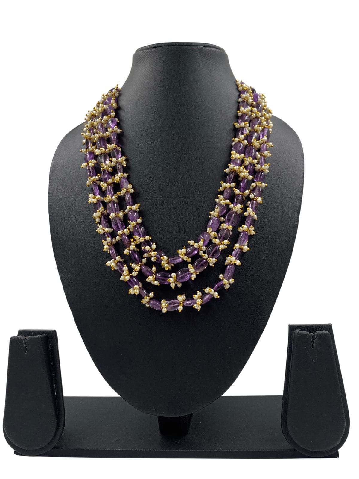 Handcrafted Semi Precious Amethyst Layered Beads Necklace For Women. Beads Jewellery