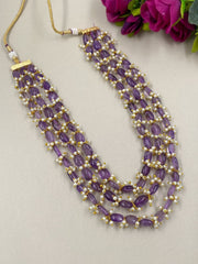 Handcrafted Semi Precious Amethyst Layered Beads Necklace For Women. Beads Jewellery