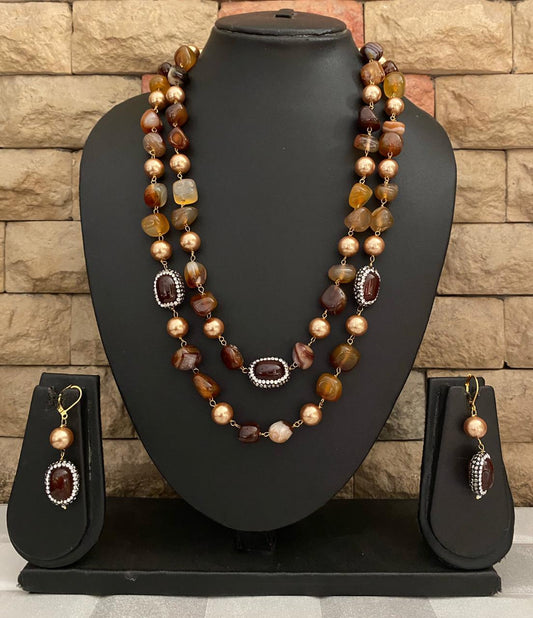 Handcrafted Semi Precious Brown Onyx Beaded Necklace By Gehna Shop Beads Jewellery