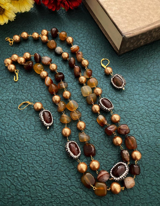 Handcrafted Semi Precious Brown Onyx Beaded Necklace By Gehna Shop Beads Jewellery