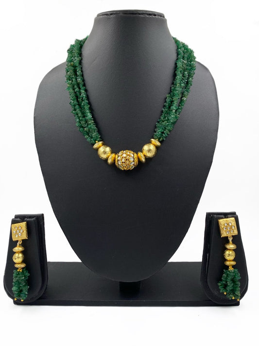 Handcrafted Semi Precious Green Jade Uncut Fancy Beads Necklace For Women Beads Jewellery