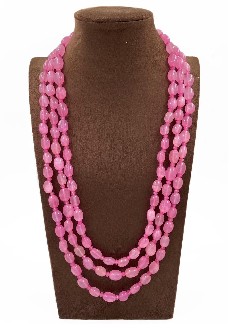 Handcrafted Semi Precious Long Pink Jade Beaded Necklace By Gehna Shop Beads Jewellery