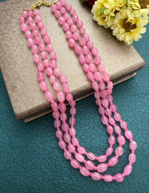 Handcrafted Semi Precious Long Pink Jade Beaded Necklace By Gehna Shop Beads Jewellery