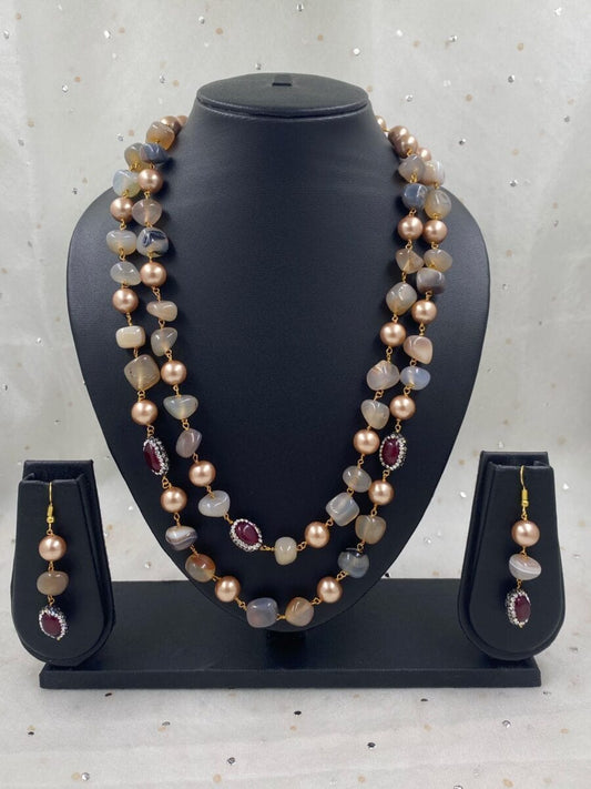 Handcrafted Semi Precious Onyx Stone Golden Perls Beaded Necklace By Gehna Shop Beads Jewellery