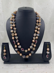 Handcrafted Semi Precious Onyx Stone Golden Perls Beaded Necklace By Gehna Shop Beads Jewellery