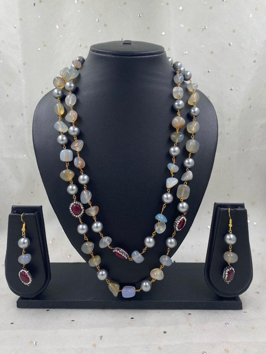 Handcrafted Semi Precious Onyx Stone Gray Pearls Beaded Necklace By Gehna Shop Beads Jewellery