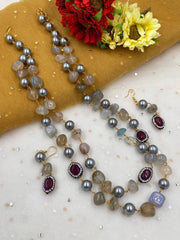 Handcrafted Semi Precious Onyx Stone Gray Pearls Beaded Necklace By Gehna Shop Beads Jewellery