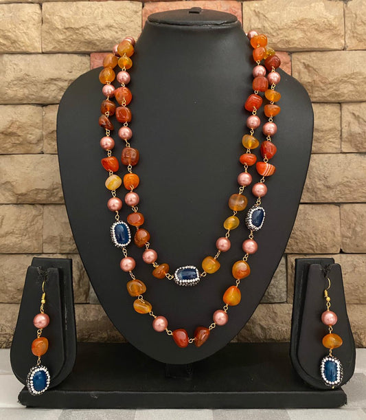 Handcrafted Semi Precious Orange Onyx Beaded Necklace By Gehna Shop Beads Jewellery