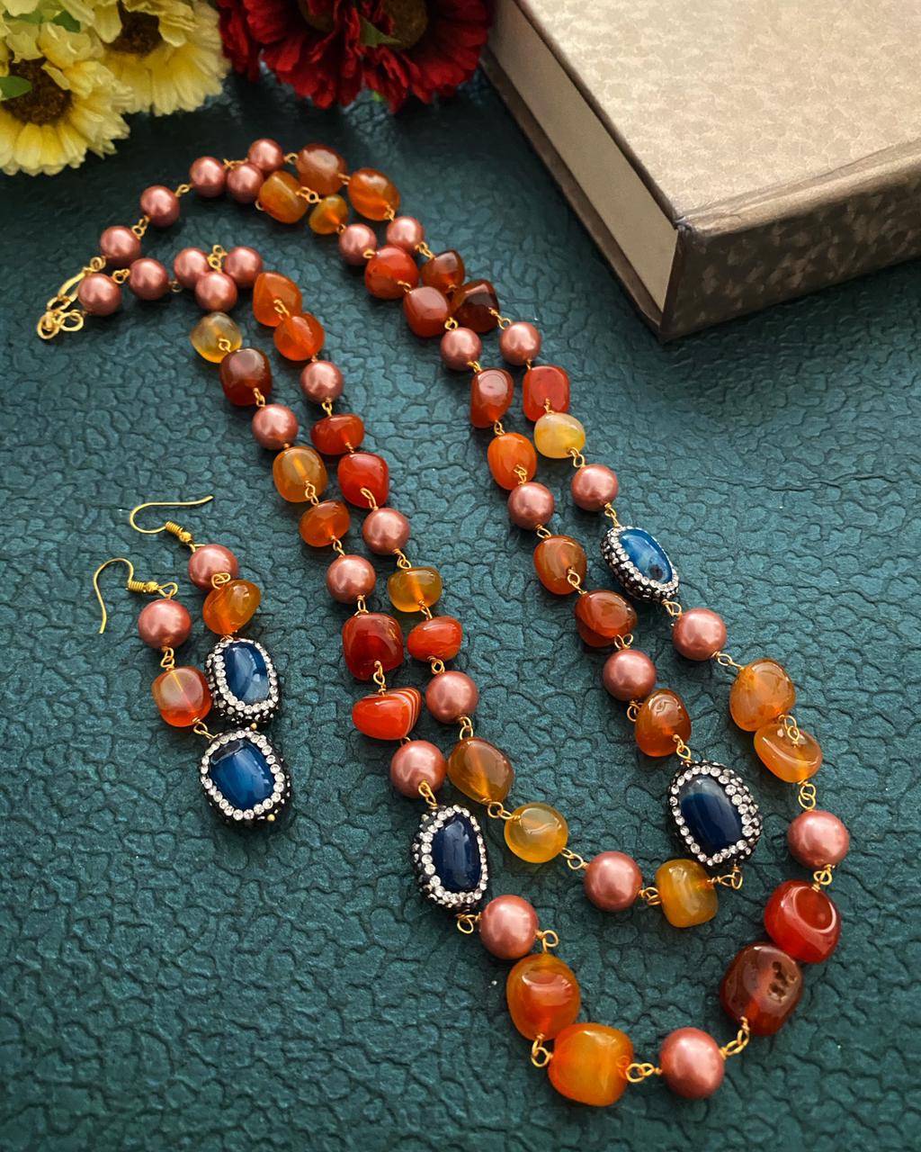 Handcrafted Semi Precious Orange Onyx Beaded Necklace By Gehna Shop Beads Jewellery