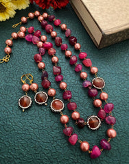 Handcrafted Semi Precious Pink Onyx Beaded Necklace Set By Gehna Shop Beads Jewellery