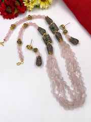 Handcrafted Semi Precious Pink Rose Quartz Beads Necklace By Gehna Shop Beads Jewellery