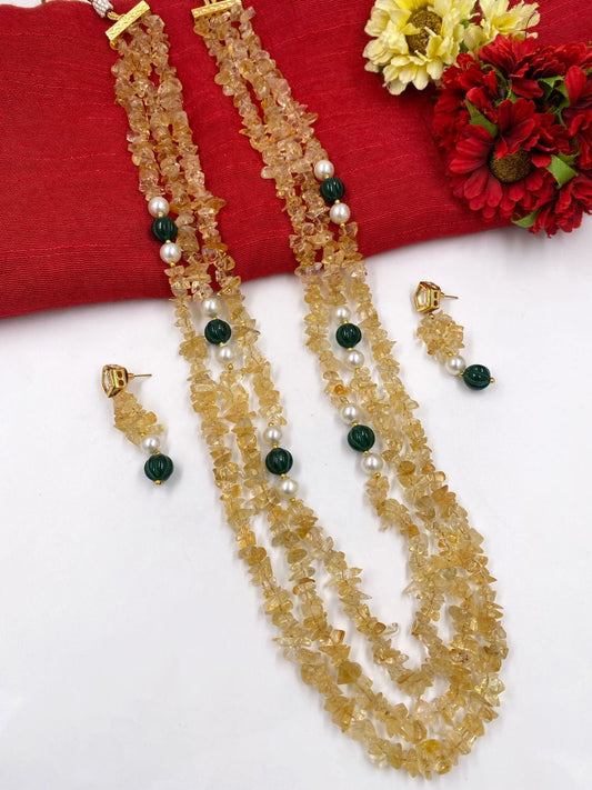 Handcrafted Semi Precious Yellow Citrine Long Beads Necklace For Women By Gehna Shop Beads Jewellery