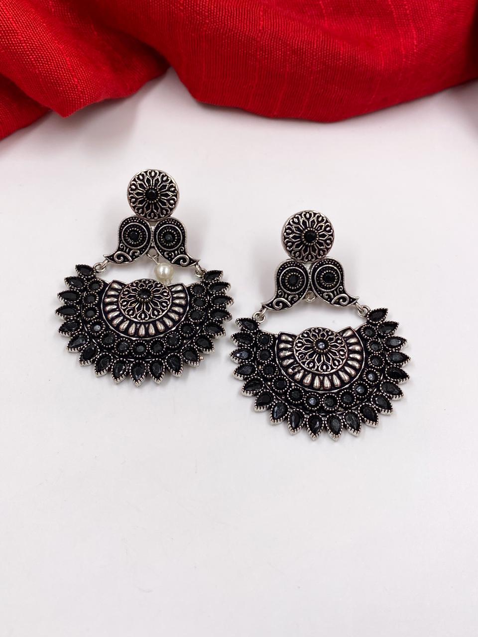 Order TS Big Oxidised Silver Round Top Earring Online From Thug Style,New  Delhi