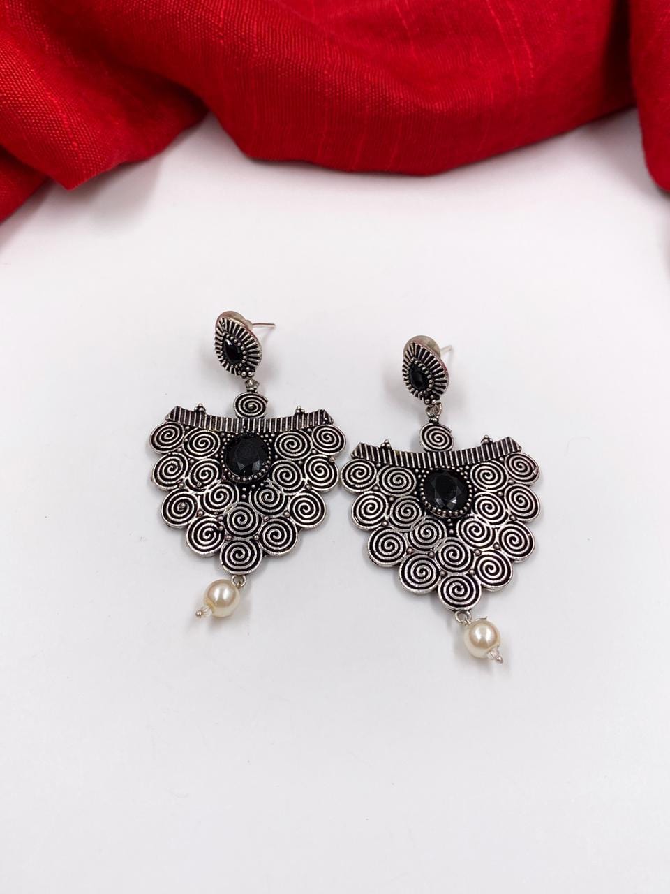 Buy VOJ Silver Plated Oxidised Peacock Shaped Studded Earrings Online at  Best Price | Distacart