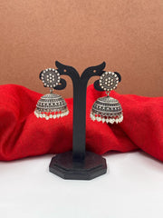 Handcrafted Silver Tone Brass Metal Oxidised Jhumki Earrings By Gehna Shop Jhumka earrings