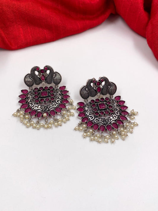 Buy Oxidised Silver Black Kundan Studded Chandbali Earrings online from  Karat Cart
