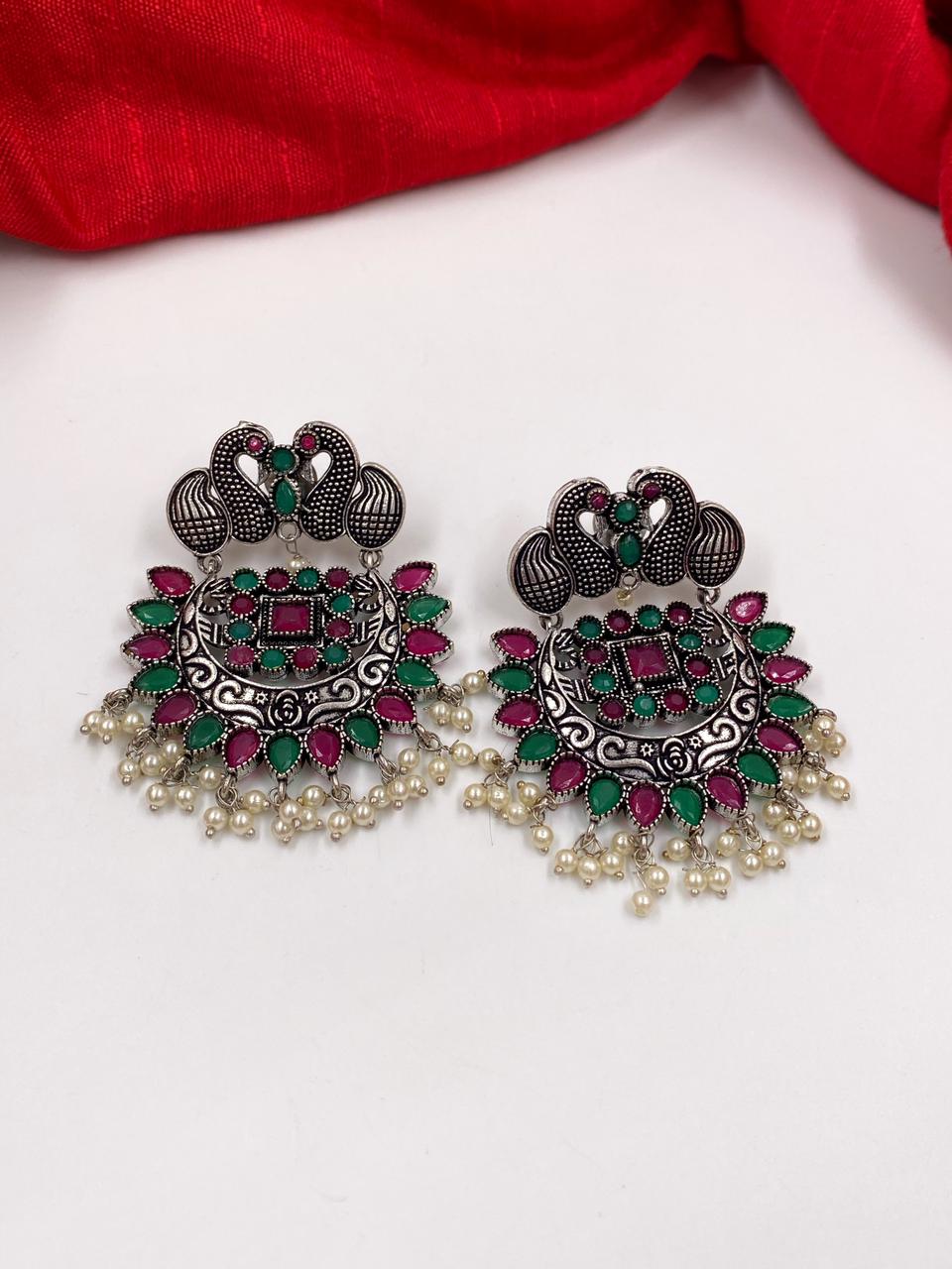 Star stud CZ Oxidized Silver Large Jhumka Earrings – Simpliful Jewelry