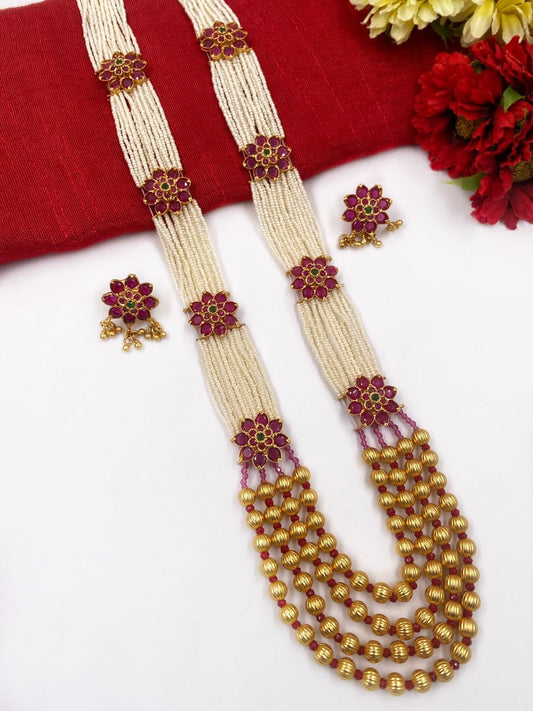 Handcrafted Simple Design Long Pearl Necklace Set For Women By Gehna Shop Beads Jewellery