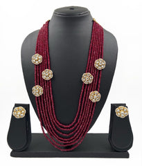 Handmade Designer Multilayered Maroon Jade Beads Necklace Set Beads Jewellery