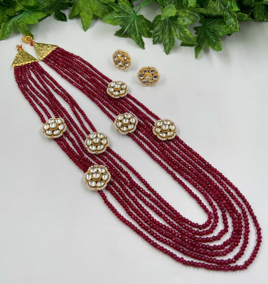 Handmade Designer Multilayered Maroon Jade Beads Necklace Set Beads Jewellery