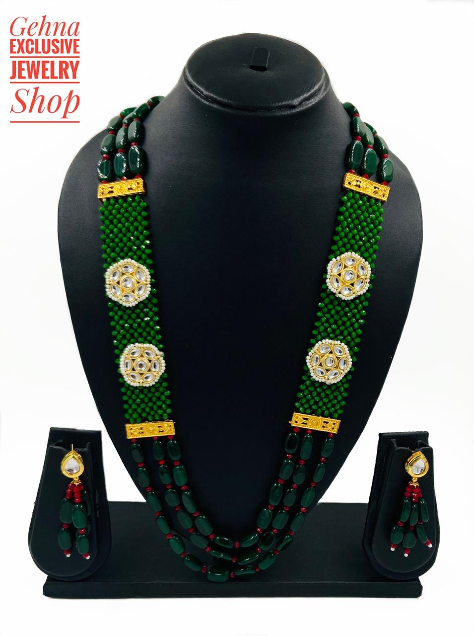 Handmade Designer Semi Precious Green Beads Necklace For Woman Beads Jewellery