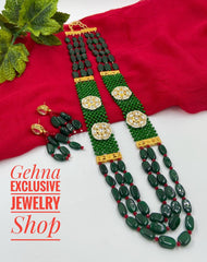 Handmade Designer Semi Precious Green Beads Necklace For Woman Beads Jewellery