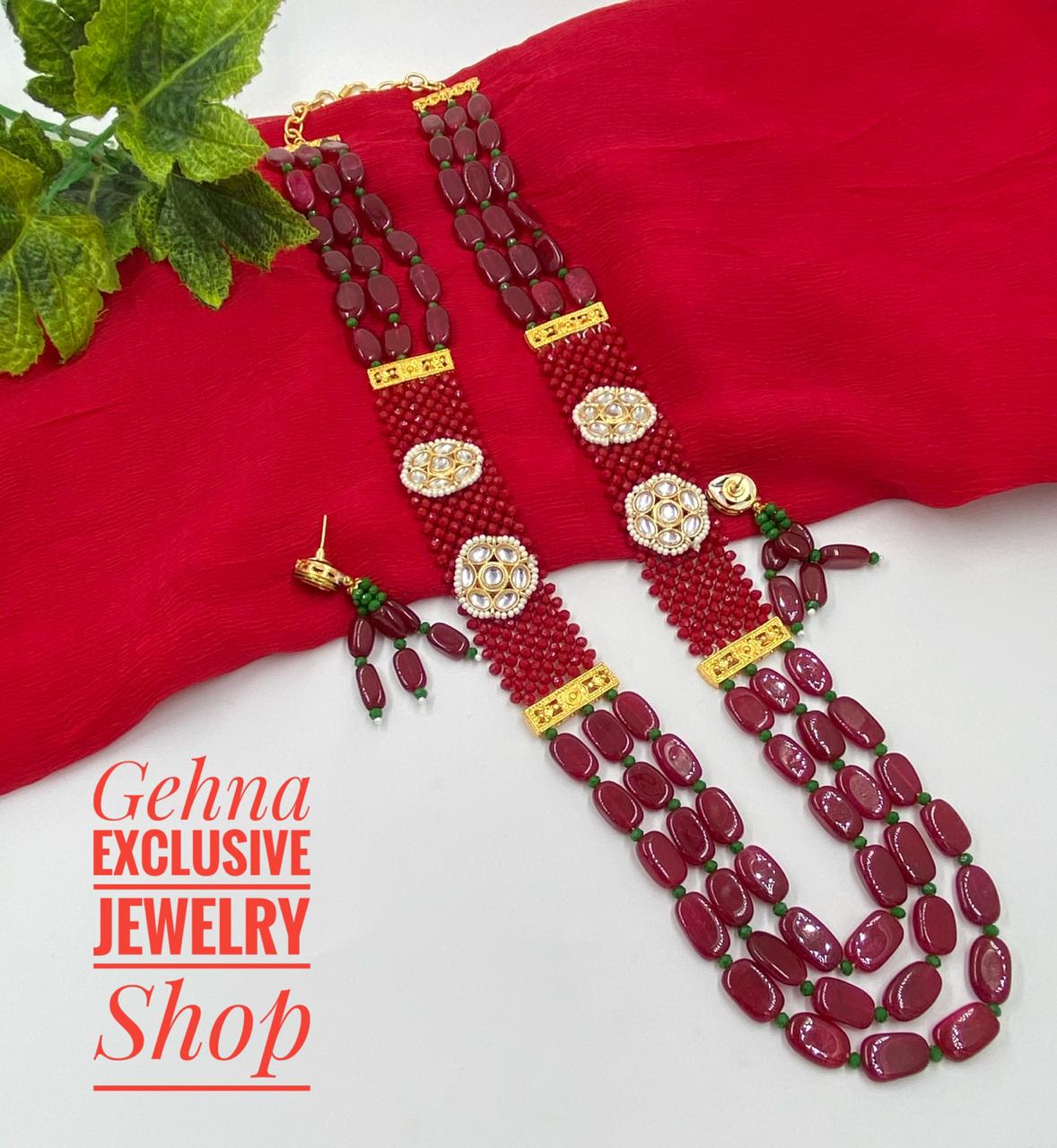 Handmade Designer Semi Precious Red Jade Beaded Necklace For Woman Beads Jewellery