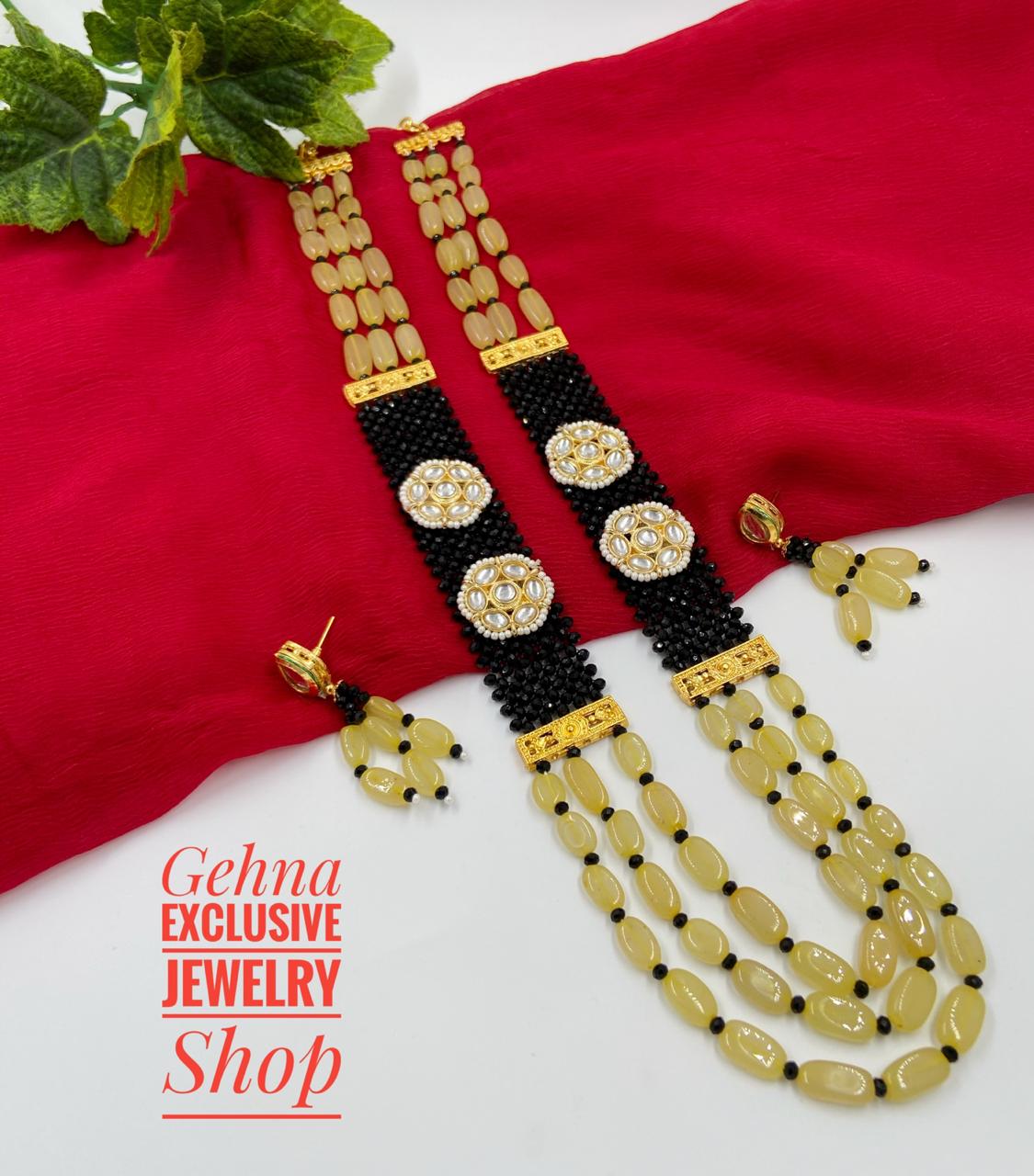 Handmade Designer Semi Precious Yellow Jade Beaded Necklace For Woman Beads Jewellery