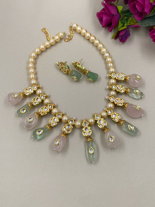 Handmade Kundan And Semi Precious Stone Designer Necklace Set Kundan Necklace Sets