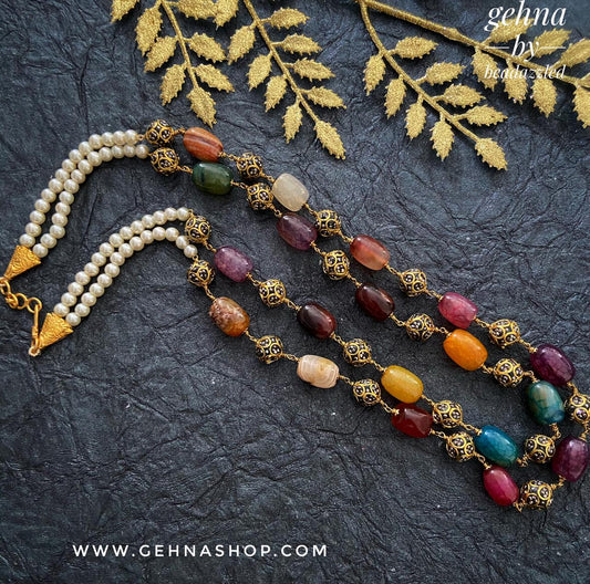 Buy Multi Color Stone Multi-stone Long Necklace by Saga Jewels Online at  Aza Fashions.