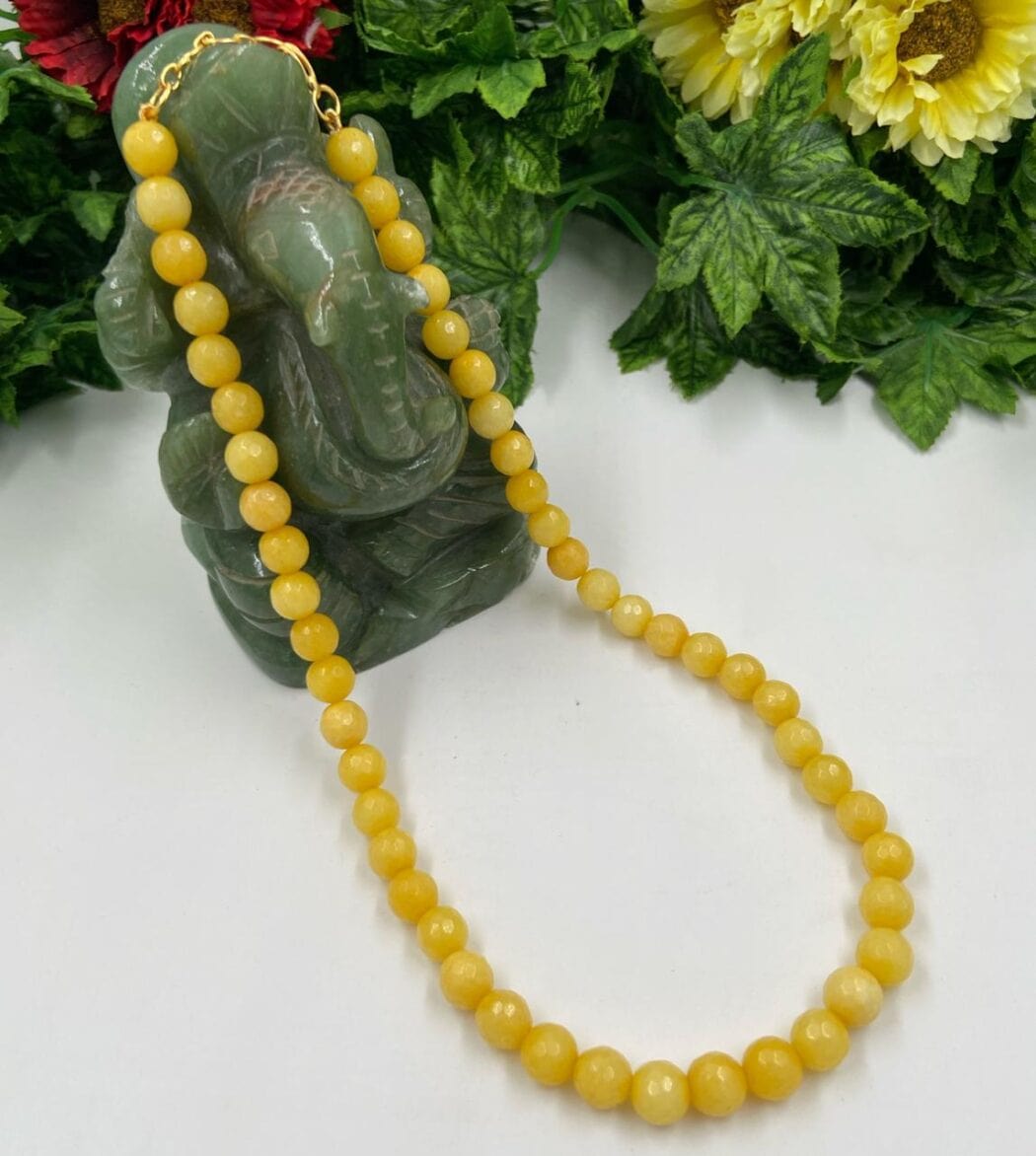 Handmade Yellow Color Jade Beads Necklace For Woman By Gehna Shop Beads Jewellery