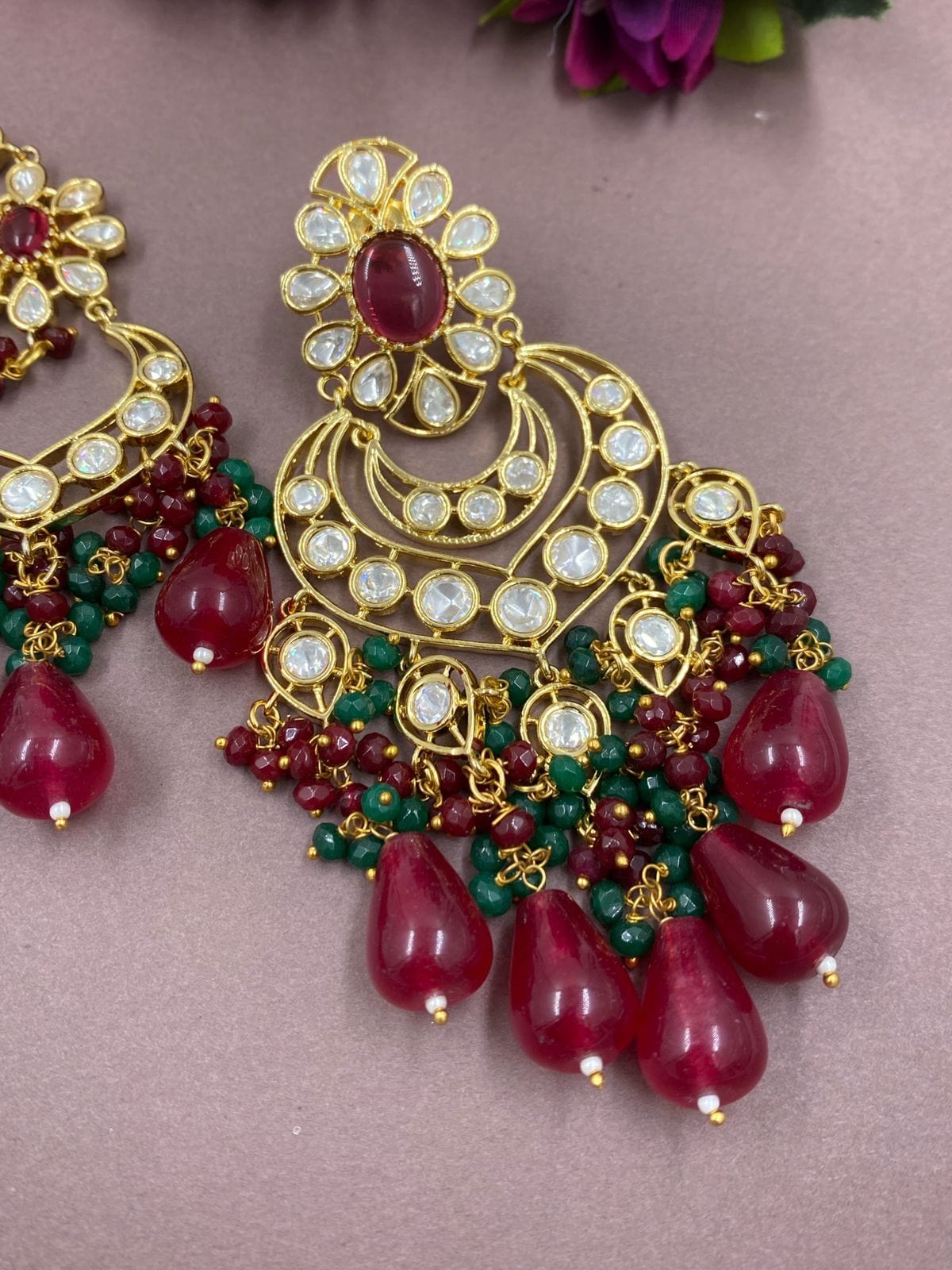 Designer Kundan Meena Large Chandbali Earrings For Women & Girls | RAW UNITE