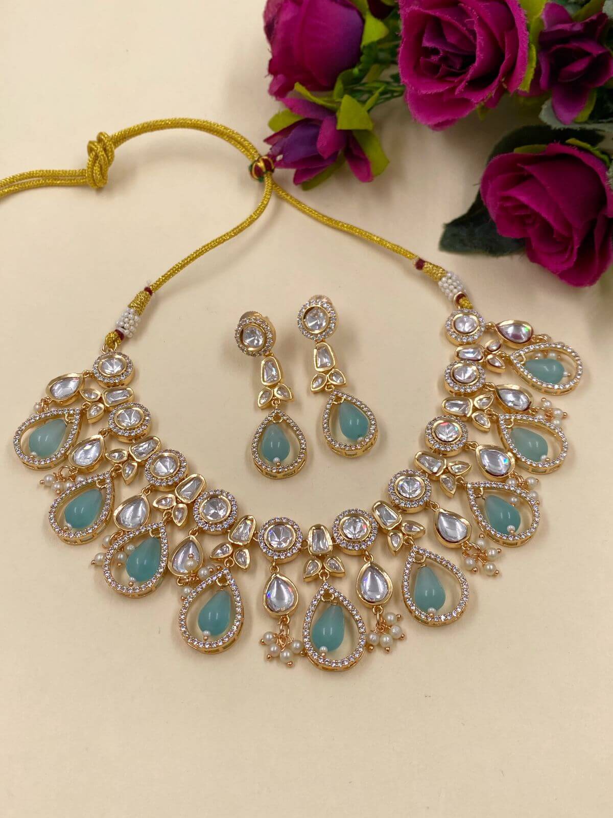 Hina Designer Blue Polki Necklace Set For Parties By Gehna Shop Kundan Necklace Sets
