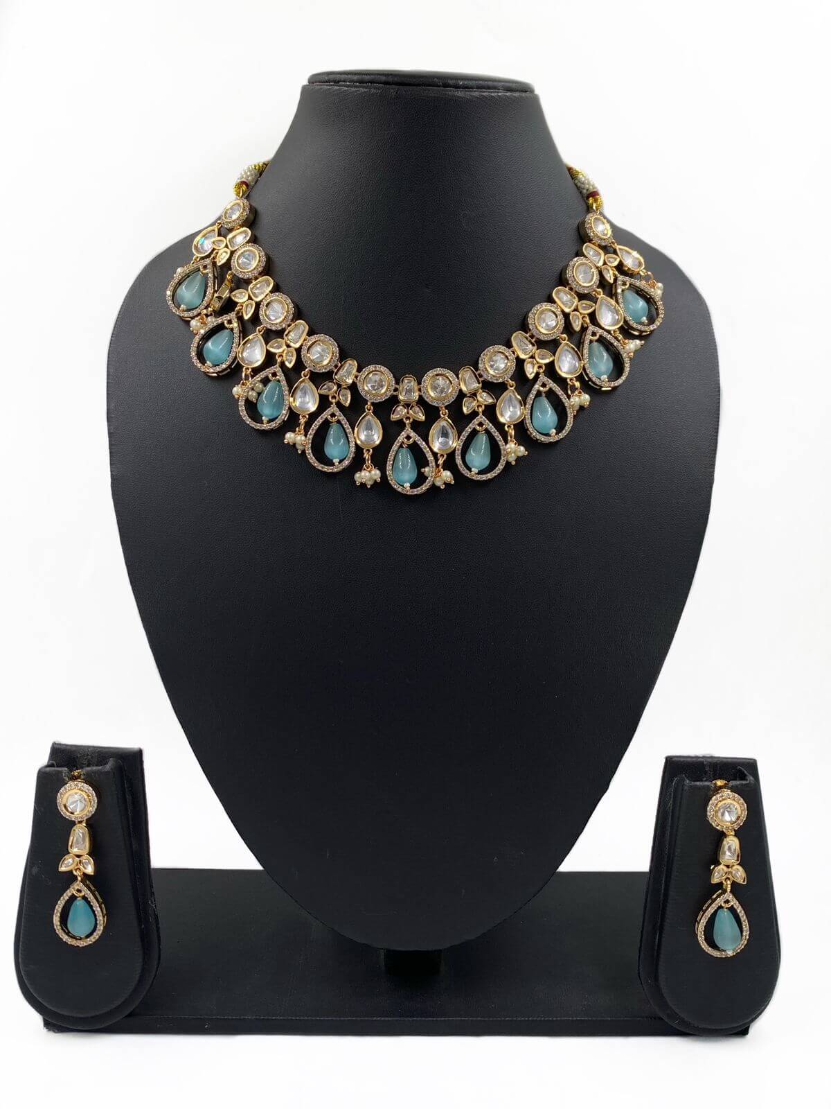 Hina Designer Blue Polki Necklace Set For Parties By Gehna Shop Kundan Necklace Sets