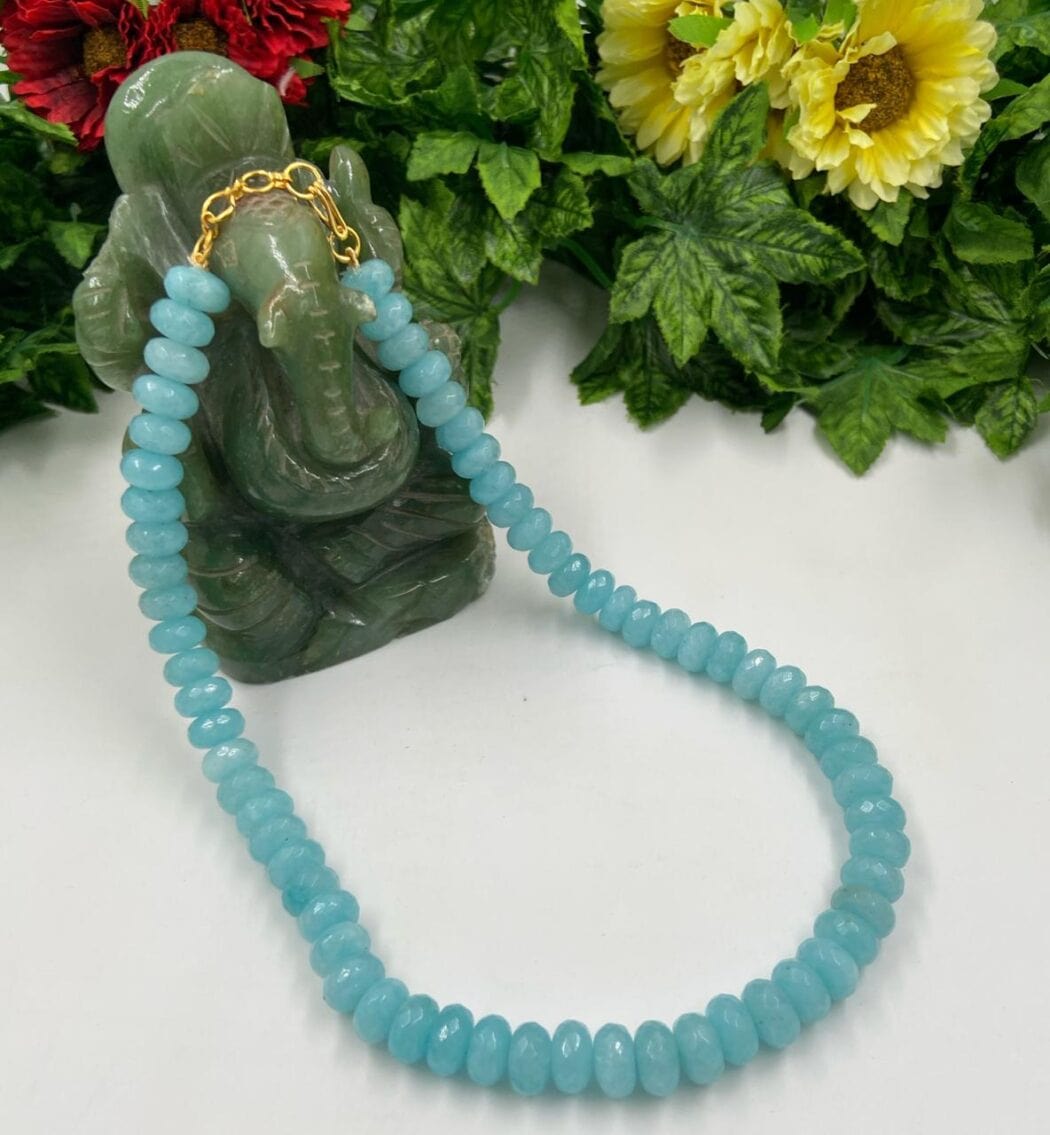 Jaipuri Sky Blue Color Jade Beads Necklace For Woman By Gehna Shop Beads Jewellery