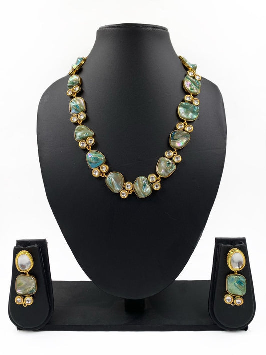 Light Blue Mother Of Pearl And Kundan Statement Necklace For Women Kundan Necklace Sets