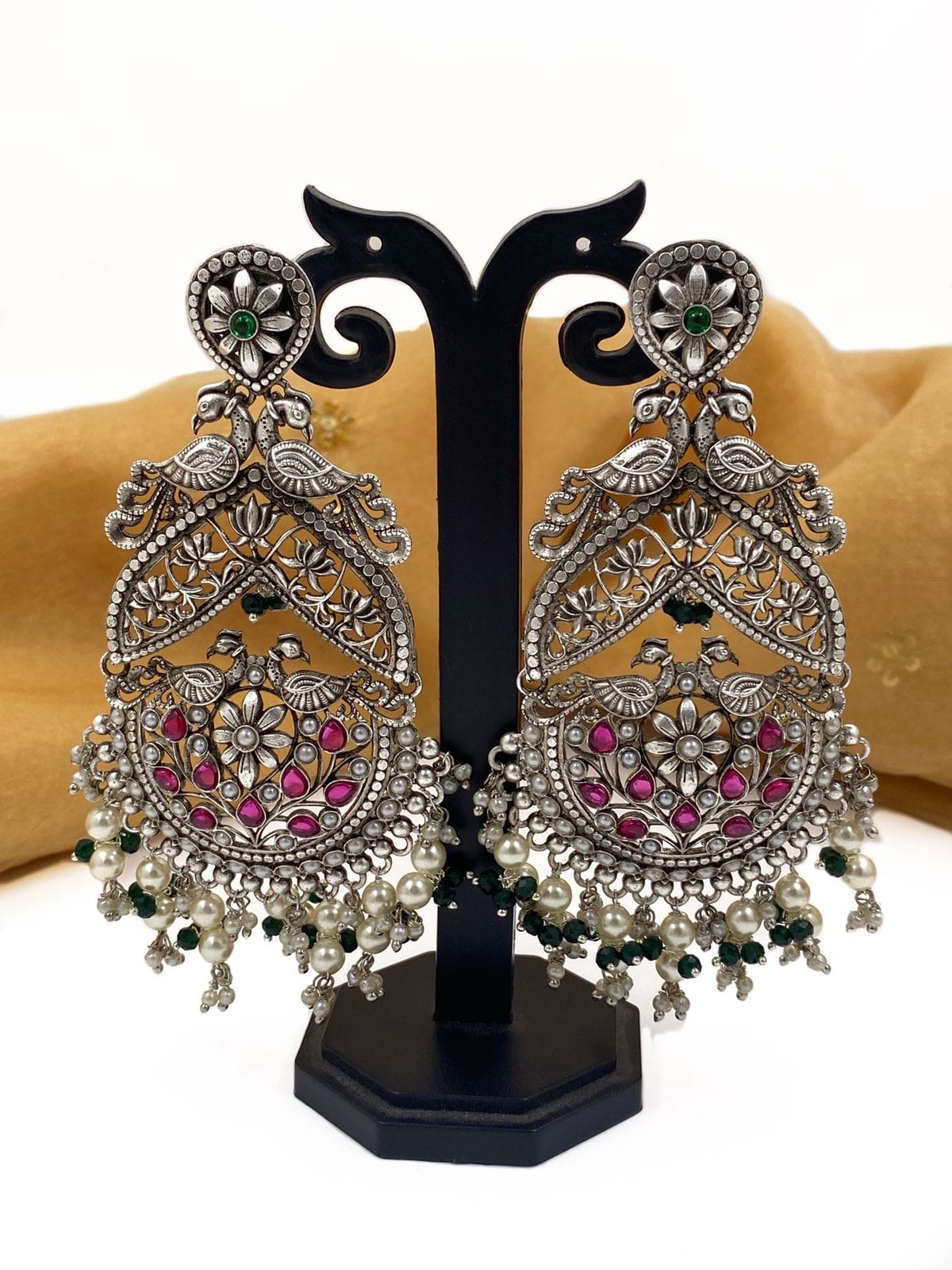 Light Weight Long Silver Plated Oxidised Dangler Earrings For Weddings Oxidied Earrings