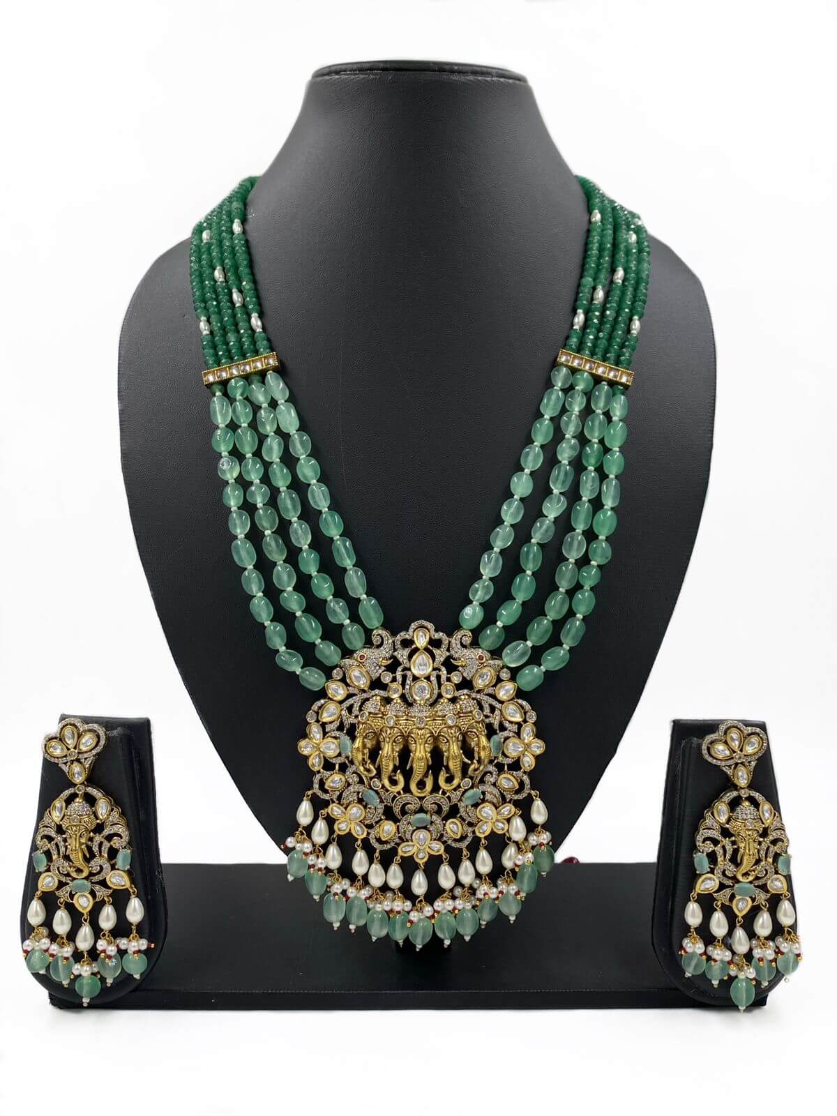 Long Antique Victorian Lord Ganpati Temple Jewellery Necklace Set Victorian Necklace Sets