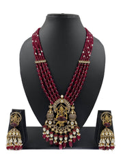 Long Antique Victorin Polki Dancing Ganpati Temple Jewellery Necklace Set For Weddings Temple Necklace Sets