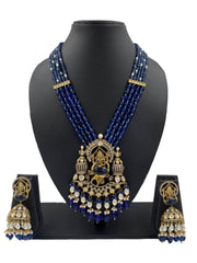 Long Antique Victorin Polki Dancing Ganpati Temple Jewellery Necklace Set For Weddings Temple Necklace Sets