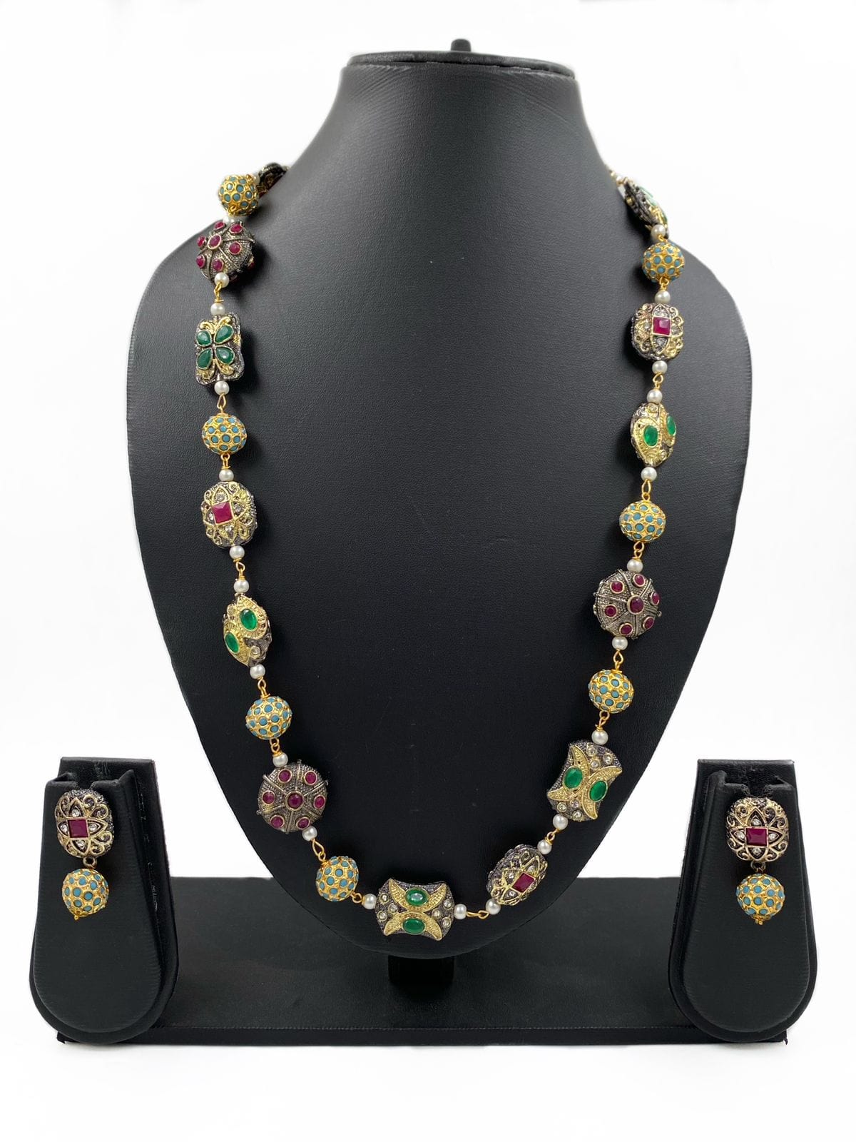 Long Jadau Beads Multi Color Beaded Necklace Set By Gehna Shop Beads Jewellery