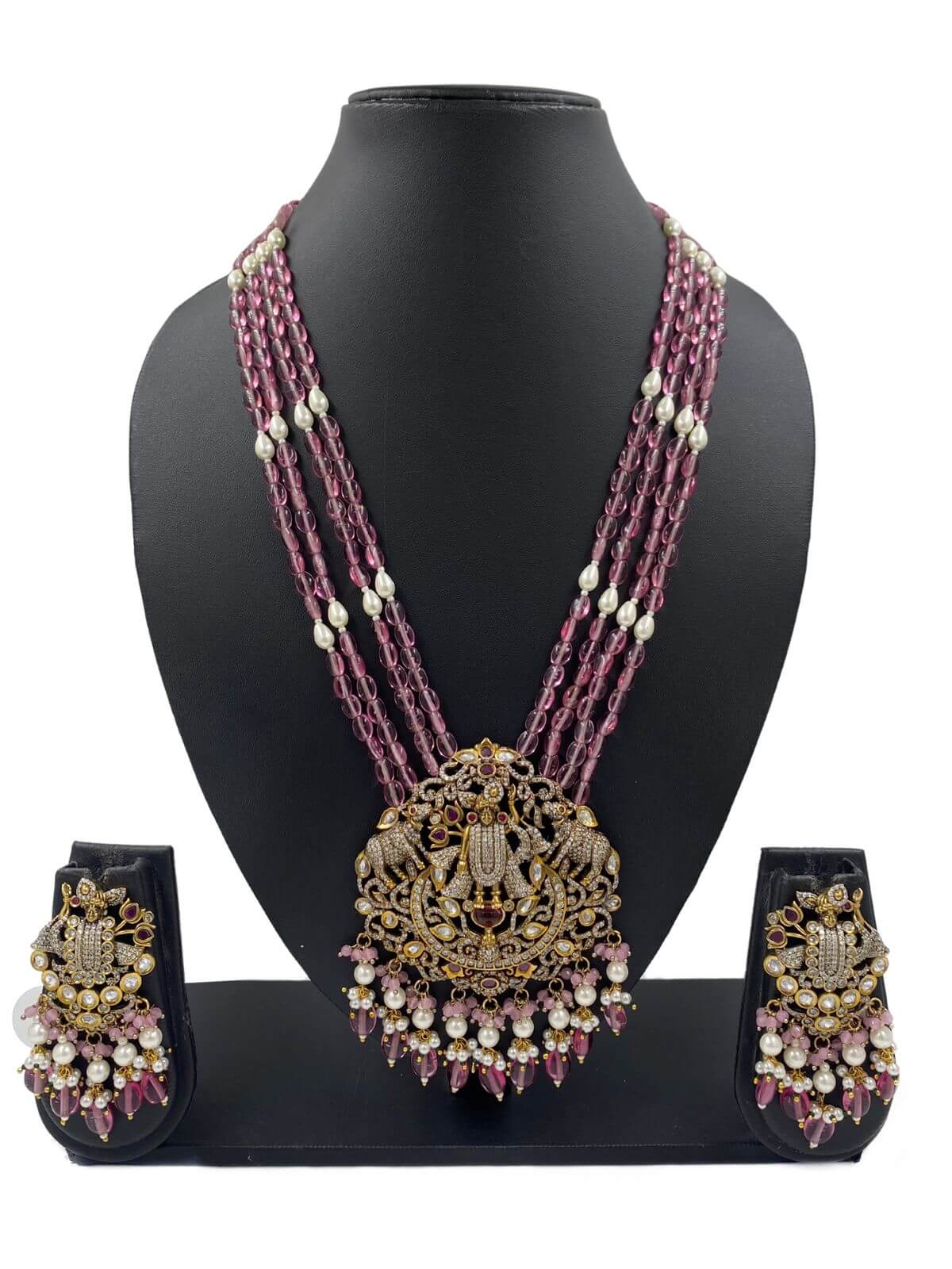 Lord Shrinathji Antique Victorian Temple Jewellery Necklace Set For Weddings Temple Necklace Sets