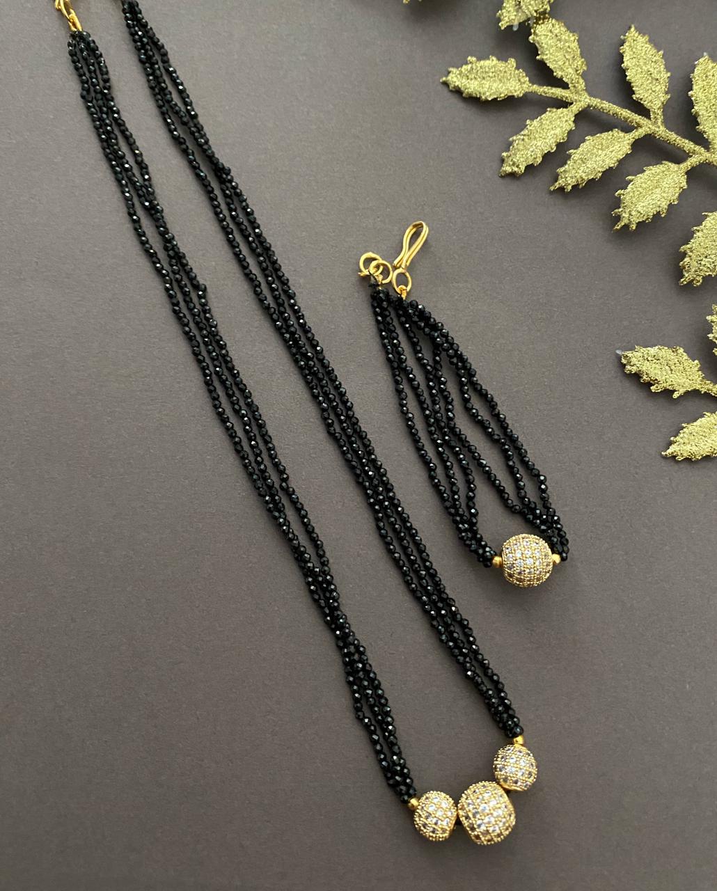 Mangalsutra Handcrafted In Black Spinal Beads With AD Balls By Gehna Shop Mangalsutras