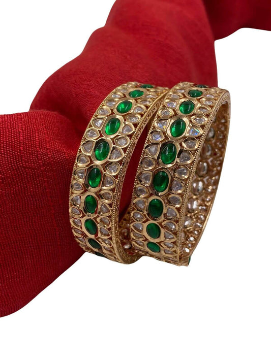 Mira Traditional Green Kundan Bangles | Polki Bangles For Women Kundan Bangles