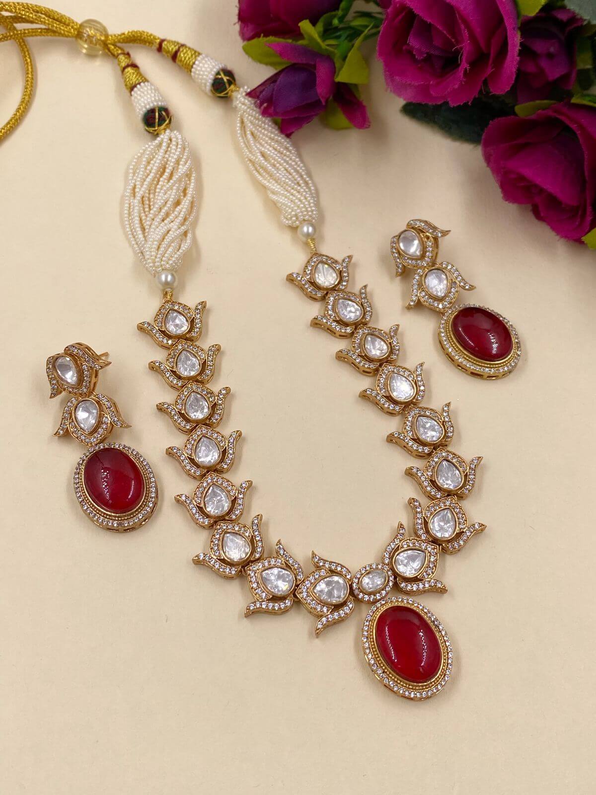 Misha Antique Polki Necklace Set By Gehna Shop Victorian Necklace Sets