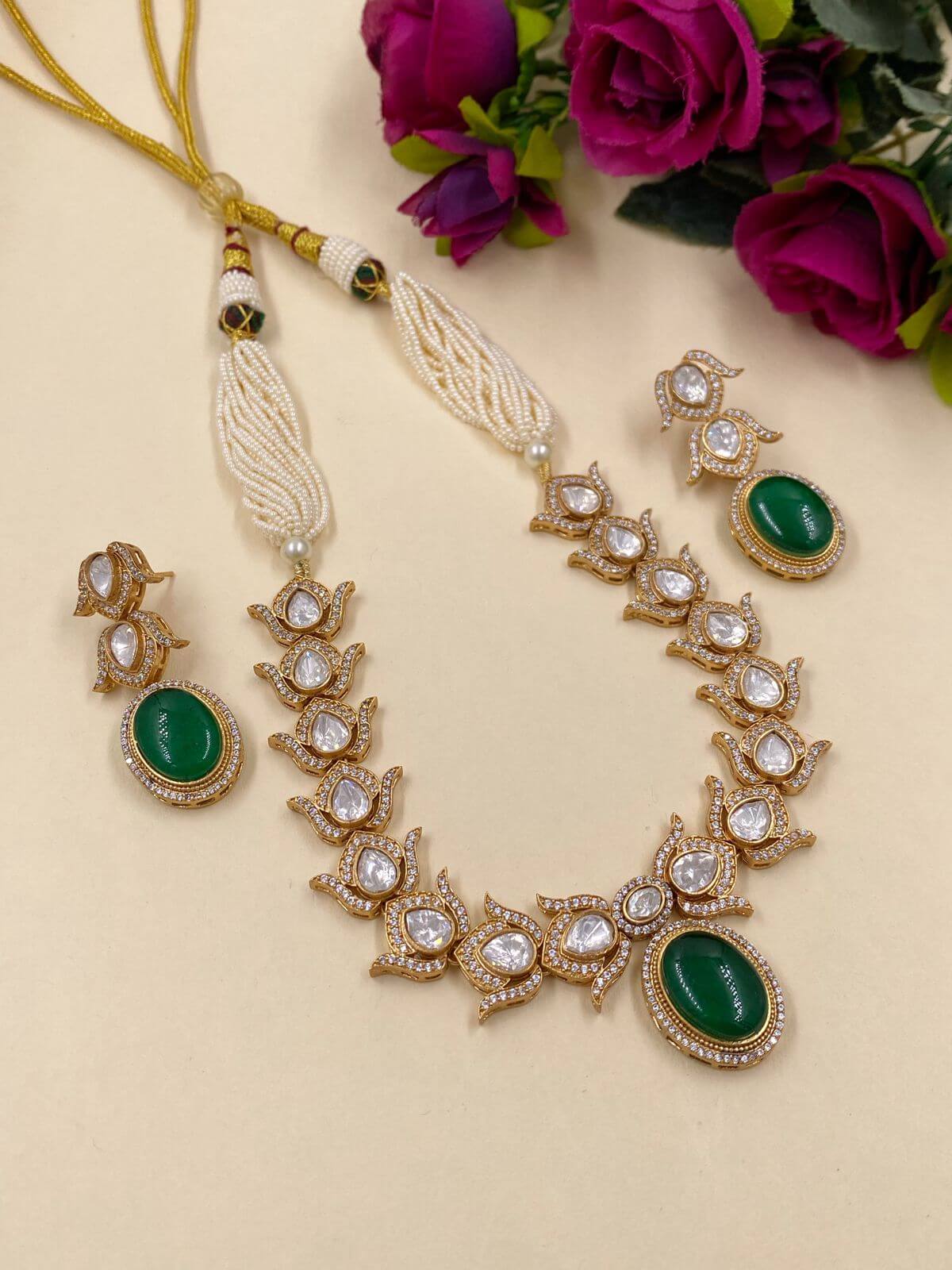 Misha Antique Polki Necklace Set By Gehna Shop Victorian Necklace Sets