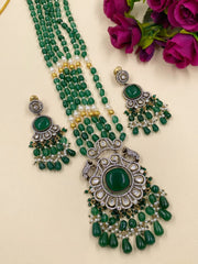 Mishaa Royal Look Victorian Kundan And AD Long Necklace Set For Weddings Victorian Necklace Sets