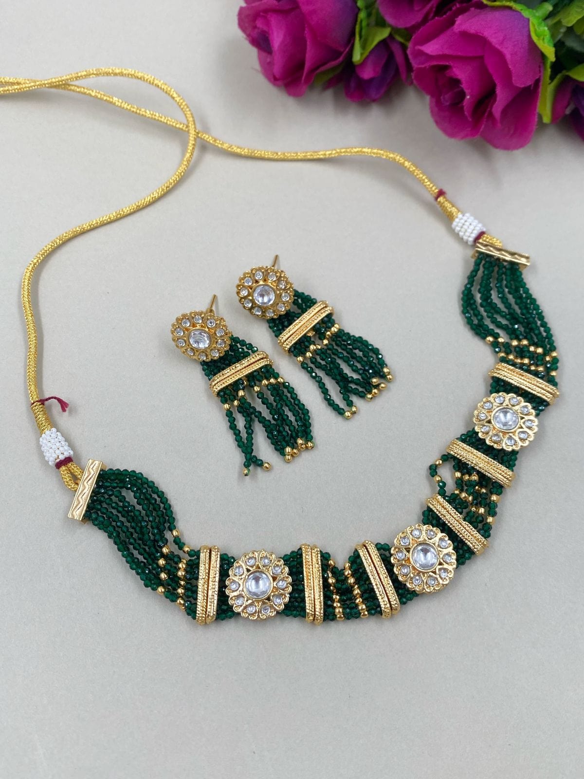Modern Gold Plated Traditional Green Choker Necklace Set By Gehna Shop Choker Necklace Set
