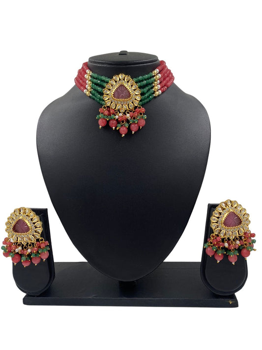 Modern Handcrafted Golden Kundan And Beads Choker Necklace Set For Women By Gehna Shop Choker Necklace Set