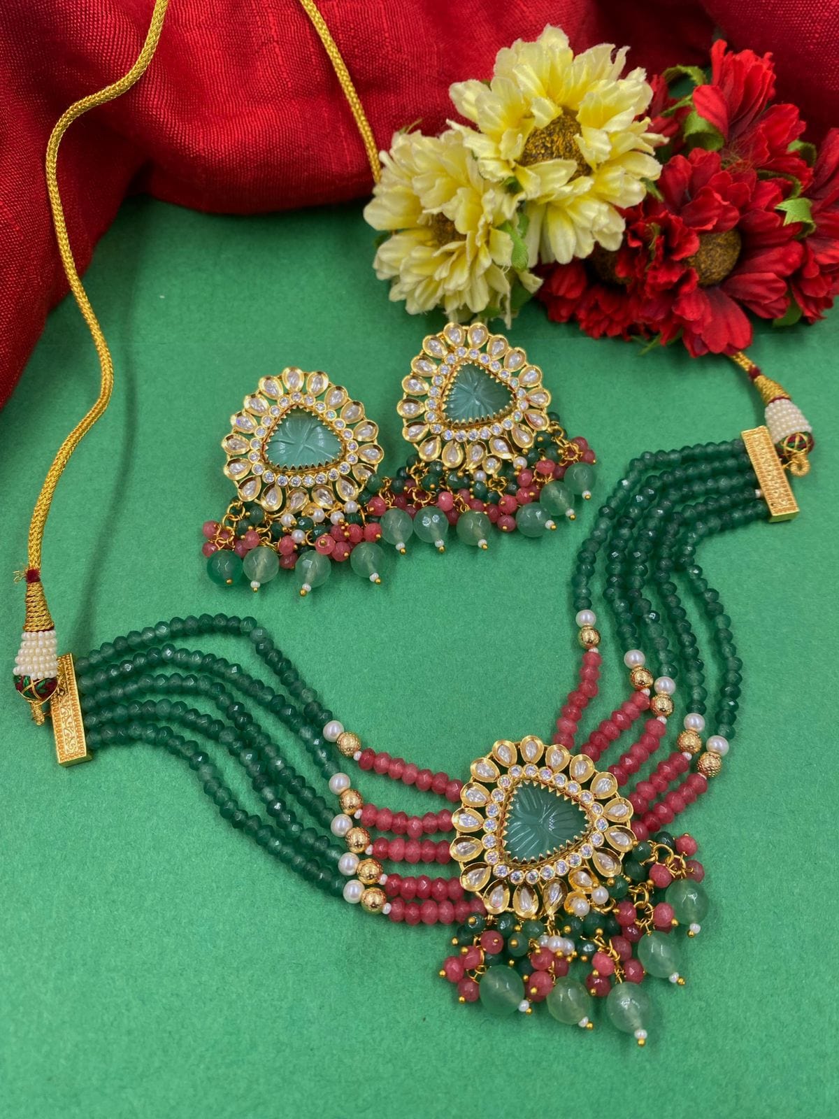 Modern Handcrafted Golden Kundan And Beads Choker Necklace Set For Women By Gehna Shop Choker Necklace Set